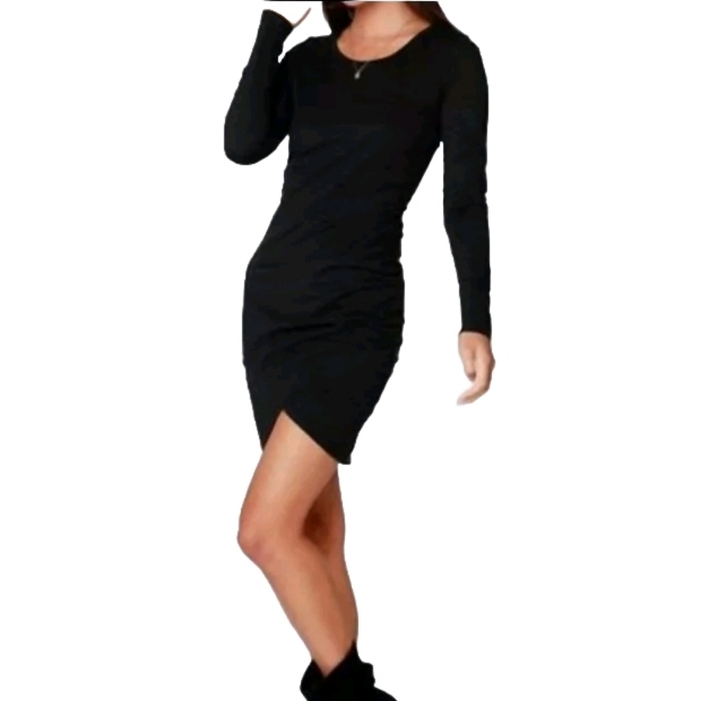 Bobi Los Angeles long sleeve side shirred dress in Black size Large